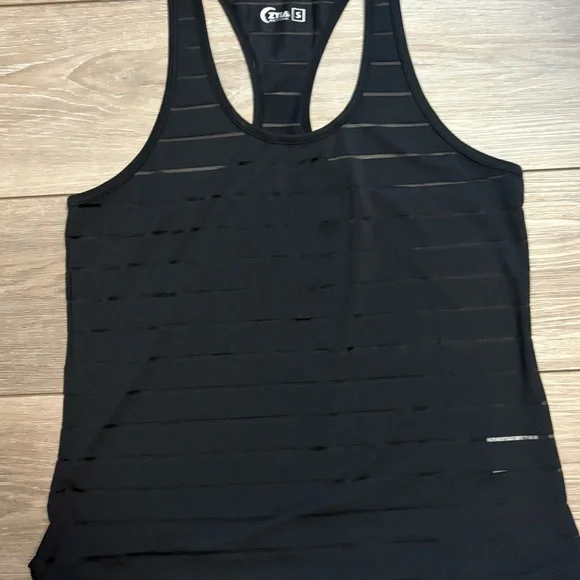 ZYIA Black Sheer Stripe Racerback Tank Top - Picture 2 of 2